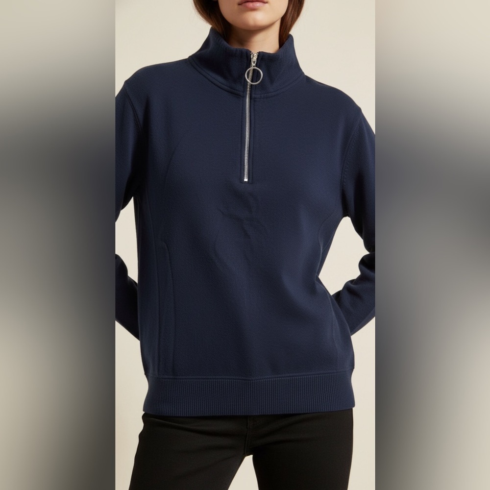 Amazon- Blue Cowl Neck Sweater with Quarter-Zip and Textured Knit